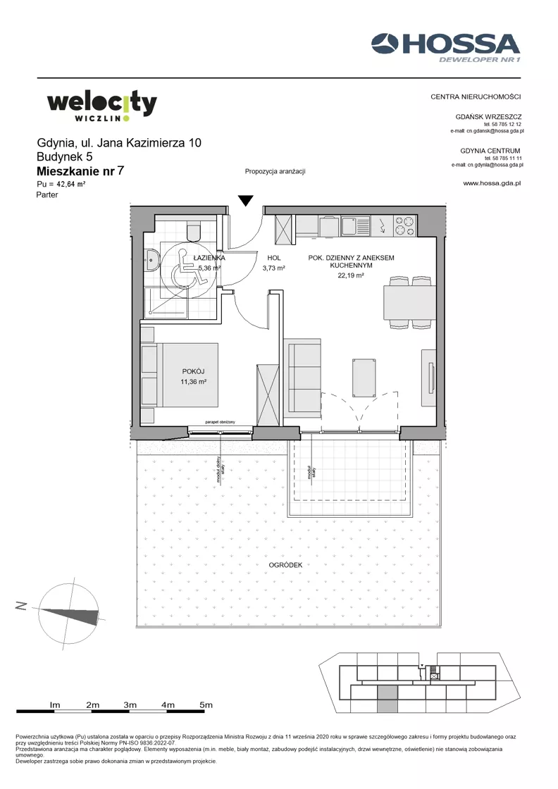 2 pokoje, mieszkanie 42,64 m², parter, oferta nr WW/B5/7, Welocity Wiczlino, Gdynia, Chwarzno-Wiczlino, ul. Jana Kazimierza