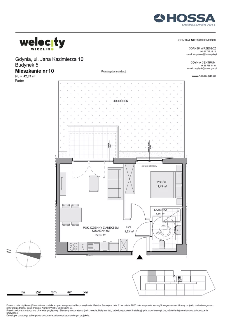 2 pokoje, mieszkanie 42,83 m², parter, oferta nr WW/B5/10, Welocity Wiczlino, Gdynia, Chwarzno-Wiczlino, ul. Jana Kazimierza