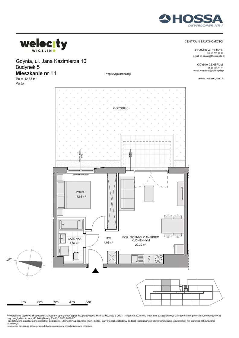 2 pokoje, mieszkanie 42,38 m², parter, oferta nr WW/B5/11, Welocity Wiczlino, Gdynia, Chwarzno-Wiczlino, ul. Jana Kazimierza