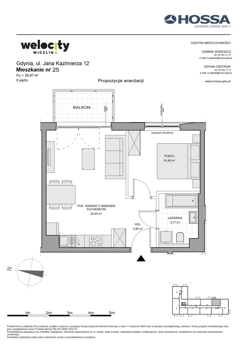 2 pokoje, mieszkanie 39,87 m², piętro 2, oferta nr WW/JK12/25, Welocity Wiczlino, Gdynia, Chwarzno-Wiczlino, ul. Jana Kazimierza