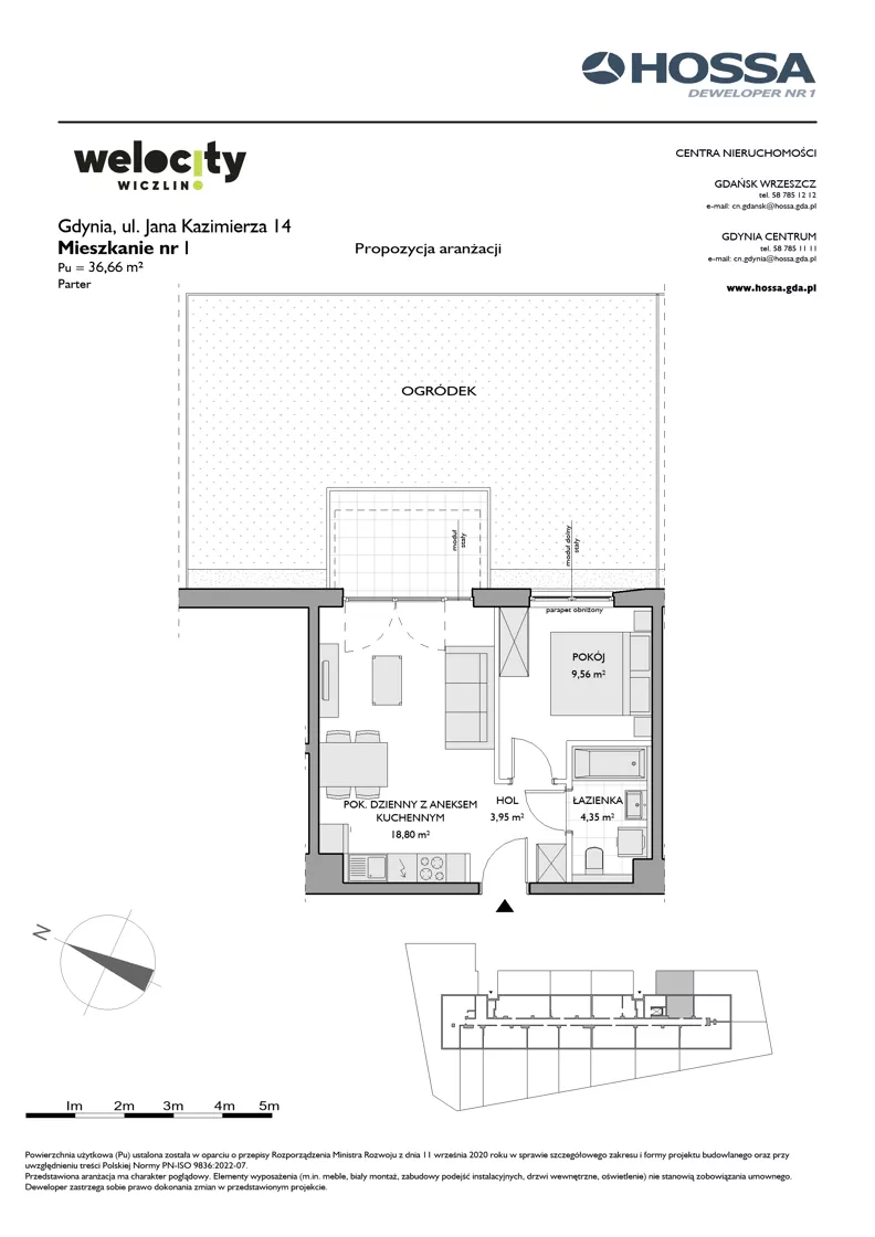 2 pokoje, mieszkanie 36,66 m², parter, oferta nr WW/JK14/1, Welocity Wiczlino, Gdynia, Chwarzno-Wiczlino, ul. Jana Kazimierza