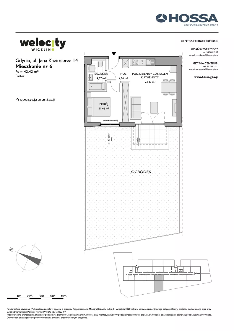 2 pokoje, mieszkanie 42,42 m², parter, oferta nr WW/JK14/6, Welocity Wiczlino, Gdynia, Chwarzno-Wiczlino, ul. Jana Kazimierza