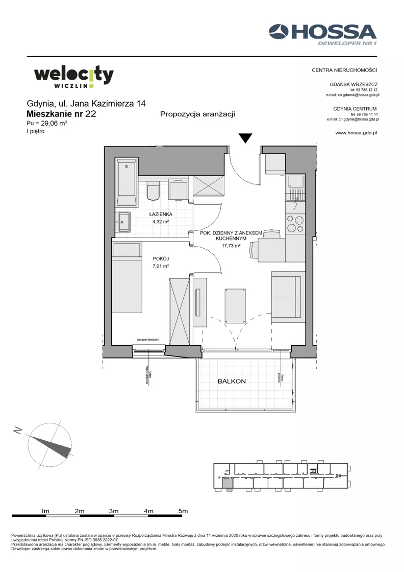 2 pokoje, mieszkanie 29,06 m², piętro 1, oferta nr WW/JK14/22, Welocity Wiczlino, Gdynia, Chwarzno-Wiczlino, ul. Jana Kazimierza