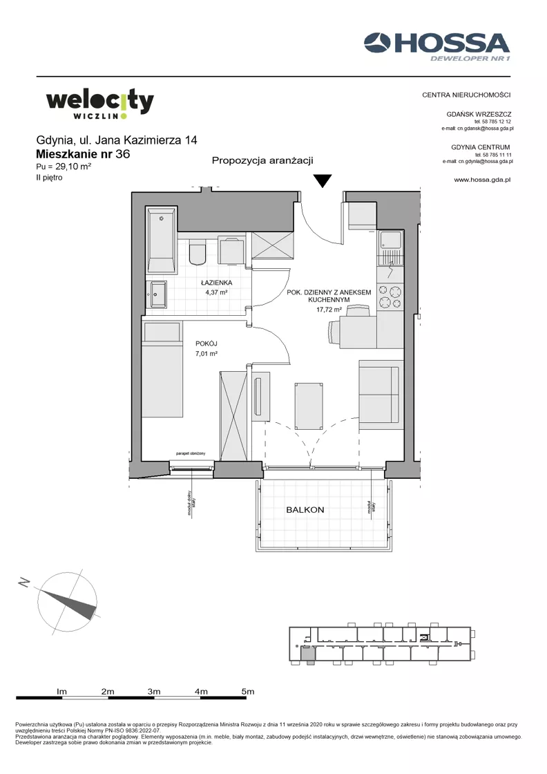 2 pokoje, mieszkanie 29,10 m², piętro 2, oferta nr WW/JK14/36, Welocity Wiczlino, Gdynia, Chwarzno-Wiczlino, ul. Jana Kazimierza