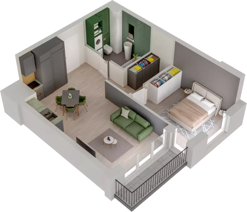 2 pokoje, mieszkanie 43,94 m², piętro 3, oferta nr WO/P3/40, Wiszące Ogrody, Gdańsk, Jasień, Kiełpinek, ul. Przytulna