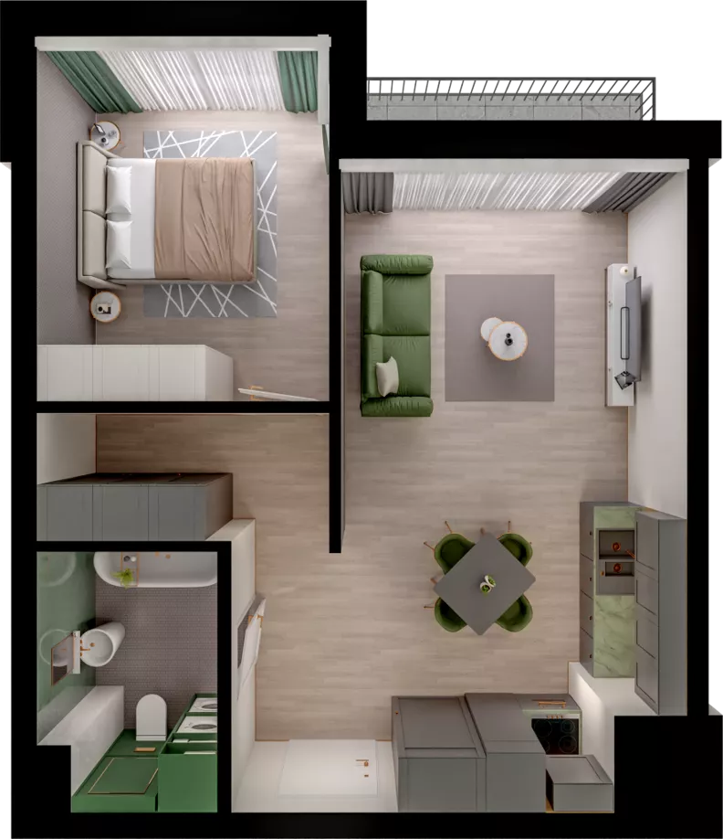 2 pokoje, mieszkanie 43,94 m², piętro 3, oferta nr WO/P3/40, Wiszące Ogrody, Gdańsk, Jasień, Kiełpinek, ul. Przytulna