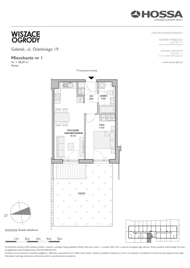 2 pokoje, mieszkanie 38,69 m², parter, oferta nr WO/O19/1, Wiszące Ogrody, Gdańsk, Jasień, Kiełpinek, ul. Przytulna