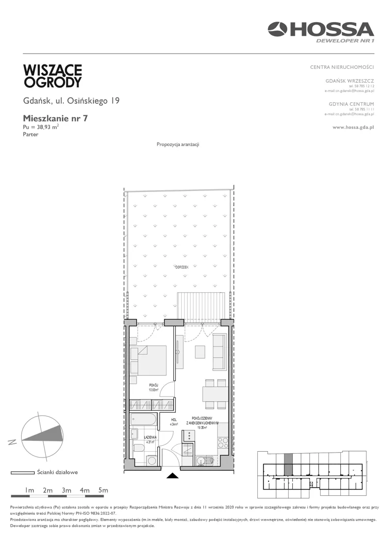 2 pokoje, mieszkanie 38,93 m², parter, oferta nr WO/O19/7, Wiszące Ogrody, Gdańsk, Jasień, Kiełpinek, ul. Przytulna
