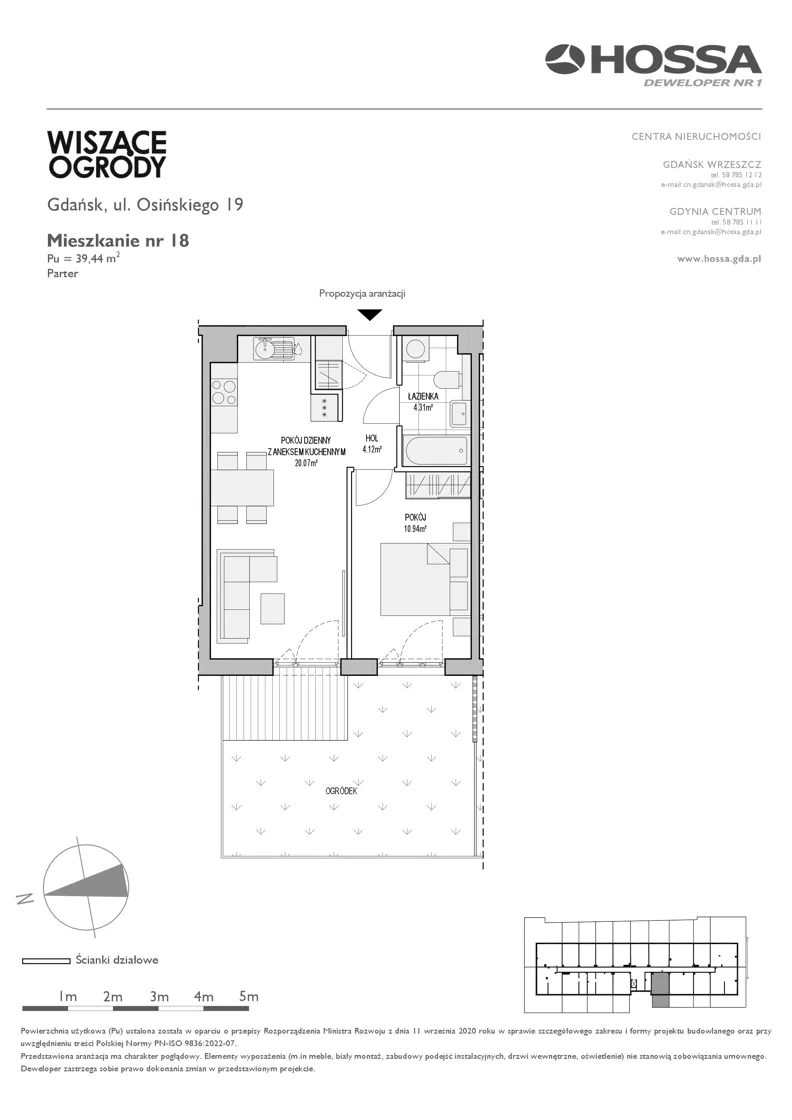 2 pokoje, mieszkanie 39,44 m², parter, oferta nr WO/O19/18, Wiszące Ogrody, Gdańsk, Jasień, Kiełpinek, ul. Przytulna
