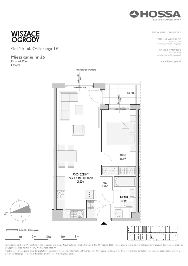 2 pokoje, mieszkanie 44,87 m², piętro 1, oferta nr WO/O19/26, Wiszące Ogrody, Gdańsk, Jasień, Kiełpinek, ul. Przytulna