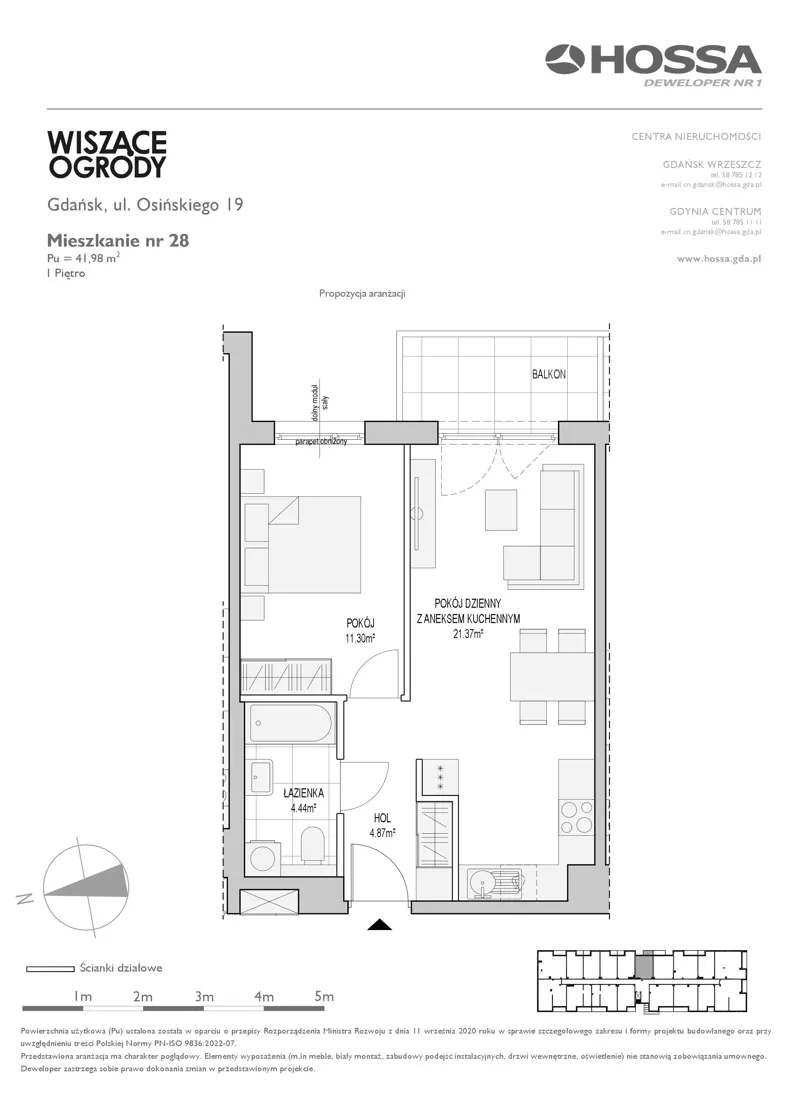 2 pokoje, mieszkanie 41,98 m², piętro 1, oferta nr WO/O19/28, Wiszące Ogrody, Gdańsk, Jasień, Kiełpinek, ul. Przytulna