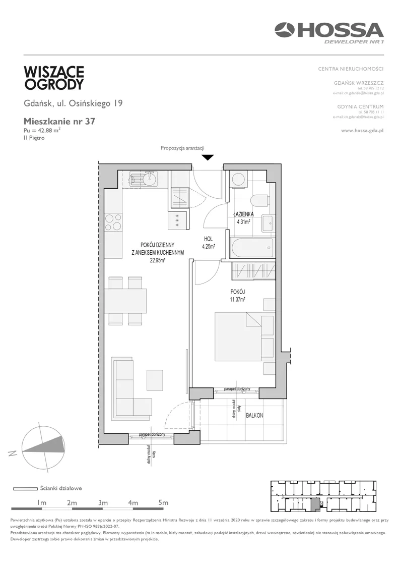 2 pokoje, mieszkanie 42,88 m², piętro 2, oferta nr WO/O19/37, Wiszące Ogrody, Gdańsk, Jasień, Kiełpinek, ul. Przytulna