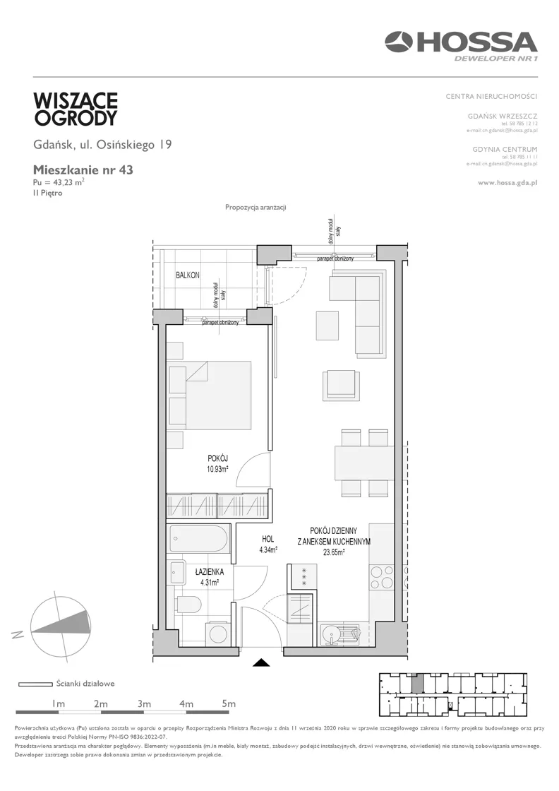 2 pokoje, mieszkanie 43,23 m², piętro 2, oferta nr WO/O19/43, Wiszące Ogrody, Gdańsk, Jasień, Kiełpinek, ul. Przytulna