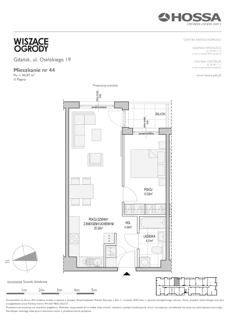 2 pokoje, mieszkanie 44,87 m², piętro 2, oferta nr WO/O19/44, Wiszące Ogrody, Gdańsk, Jasień, Kiełpinek, ul. Przytulna