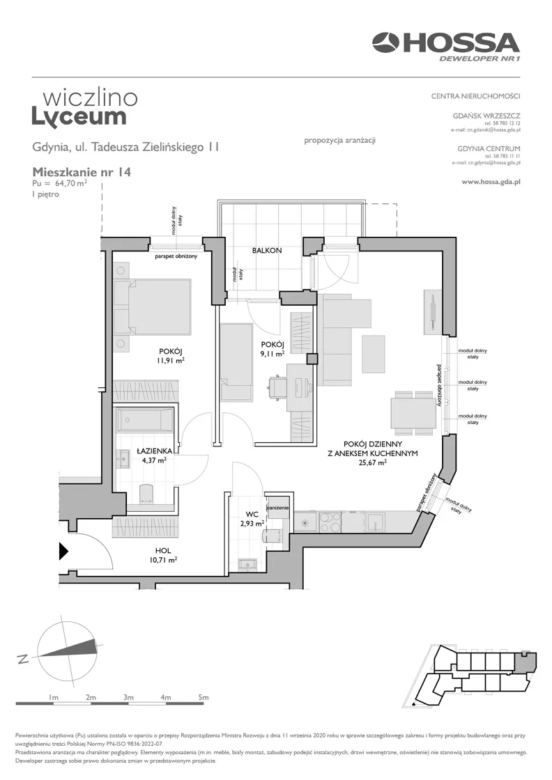3 pokoje, mieszkanie 64,70 m², piętro 1, oferta nr WL/Z11/14, Wiczlino Lyceum, Gdynia, Chwarzno-Wiczlino, Wiczlino, ul. Danusi 31
