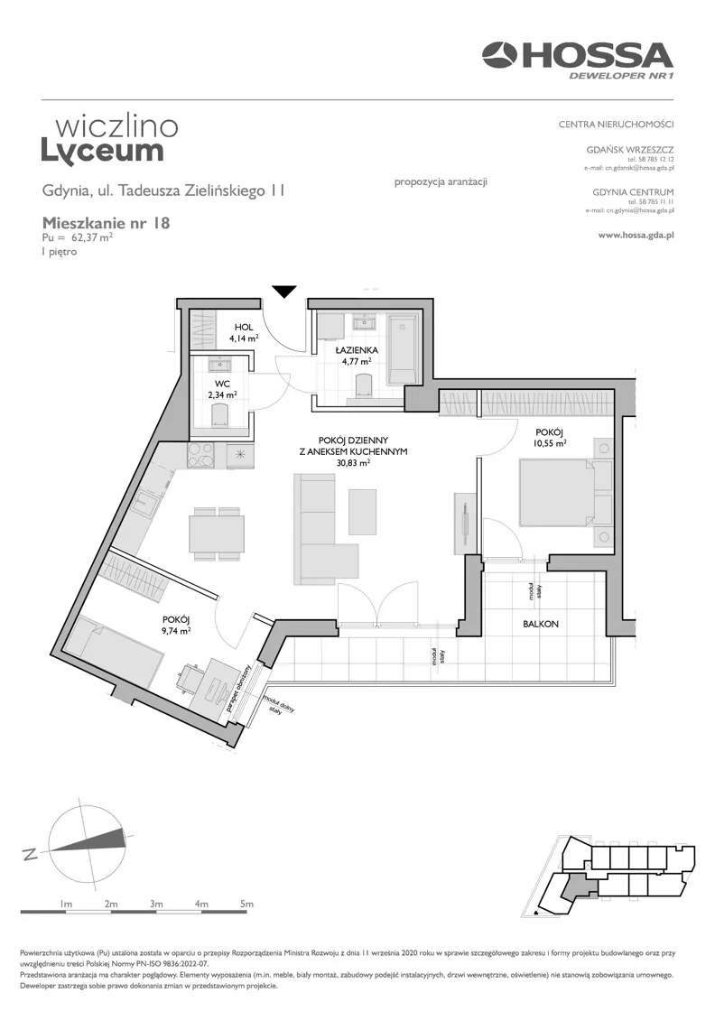 3 pokoje, mieszkanie 62,37 m², piętro 1, oferta nr WL/Z11/18, Wiczlino Lyceum, Gdynia, Chwarzno-Wiczlino, Wiczlino, ul. Danusi 31