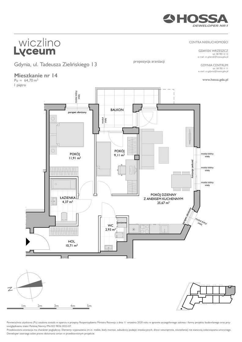 3 pokoje, mieszkanie 64,70 m², piętro 1, oferta nr WL/Z13/14, Wiczlino Lyceum, Gdynia, Chwarzno-Wiczlino, Wiczlino, ul. Danusi 31