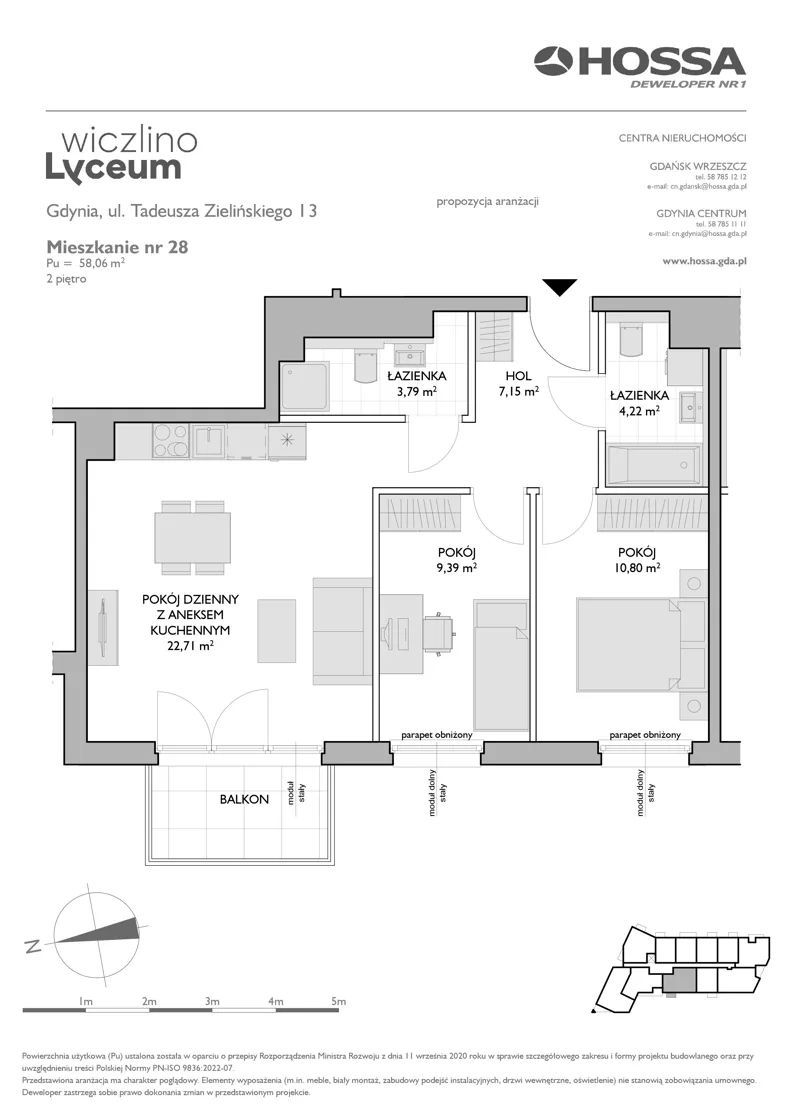 3 pokoje, mieszkanie 58,06 m², piętro 2, oferta nr WL/Z13/28, Wiczlino Lyceum, Gdynia, Chwarzno-Wiczlino, Wiczlino, ul. Danusi 31