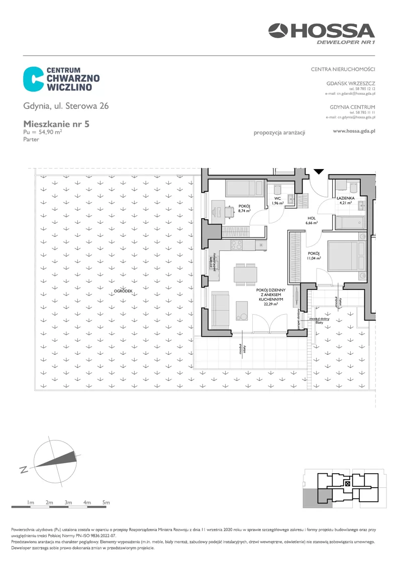 3 pokoje, mieszkanie 54,90 m², parter, oferta nr CCW/S26/5, Centrum Chwarzno - Wiczlino, Gdynia, Chwarzno-Wiczlino, ul. Fregatowa