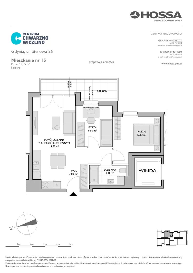 3 pokoje, mieszkanie 51,05 m², piętro 1, oferta nr CCW/S26/15, Centrum Chwarzno - Wiczlino , Gdynia, Chwarzno-Wiczlino, ul. Fregatowa