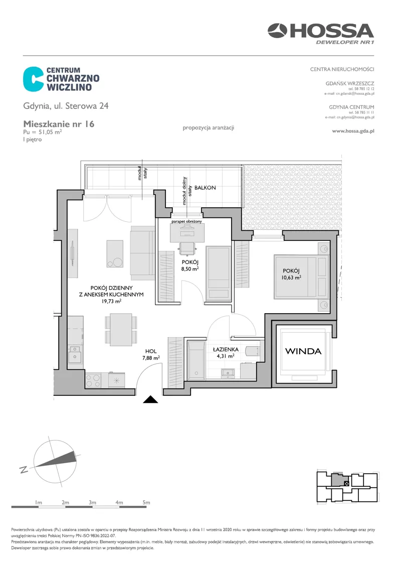 3 pokoje, mieszkanie 51,05 m², piętro 1, oferta nr CCW/S24/16, Centrum Chwarzno - Wiczlino , Gdynia, Chwarzno-Wiczlino, ul. Fregatowa