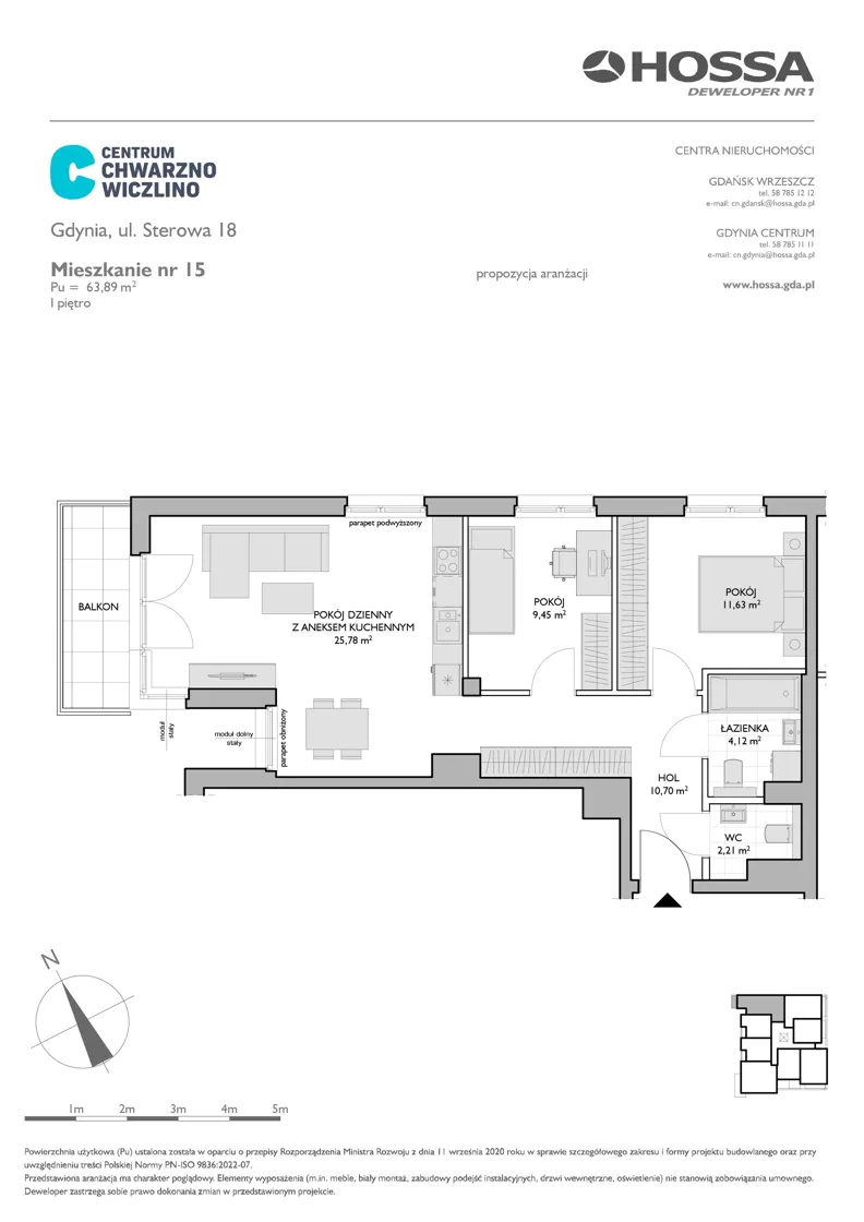 3 pokoje, mieszkanie 63,89 m², piętro 1, oferta nr CCW/S18/15, Centrum Chwarzno - Wiczlino , Gdynia, Chwarzno-Wiczlino, ul. Fregatowa