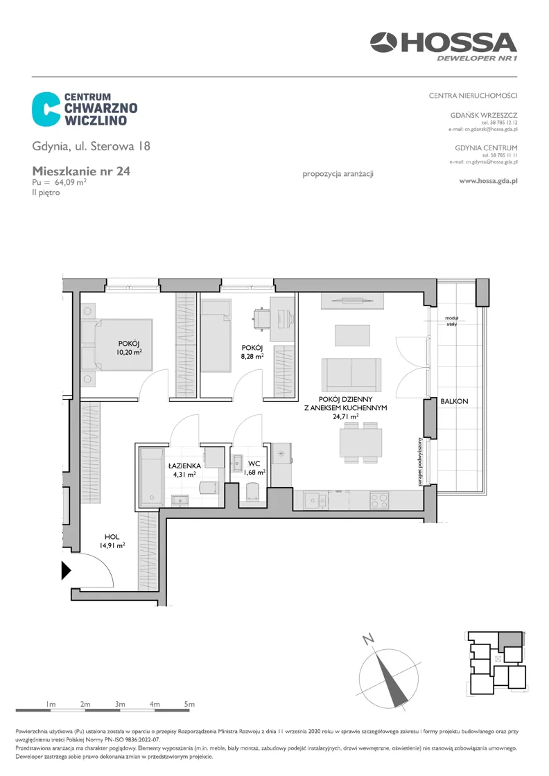 3 pokoje, mieszkanie 64,09 m², piętro 2, oferta nr CCW/S18/24, Centrum Chwarzno - Wiczlino , Gdynia, Chwarzno-Wiczlino, ul. Fregatowa