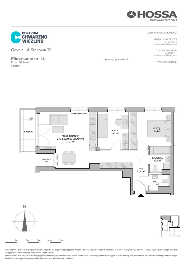 3 pokoje, mieszkanie 60,34 m², piętro 1, oferta nr CCW/S20/15, Centrum Chwarzno - Wiczlino , Gdynia, Chwarzno-Wiczlino, ul. Fregatowa