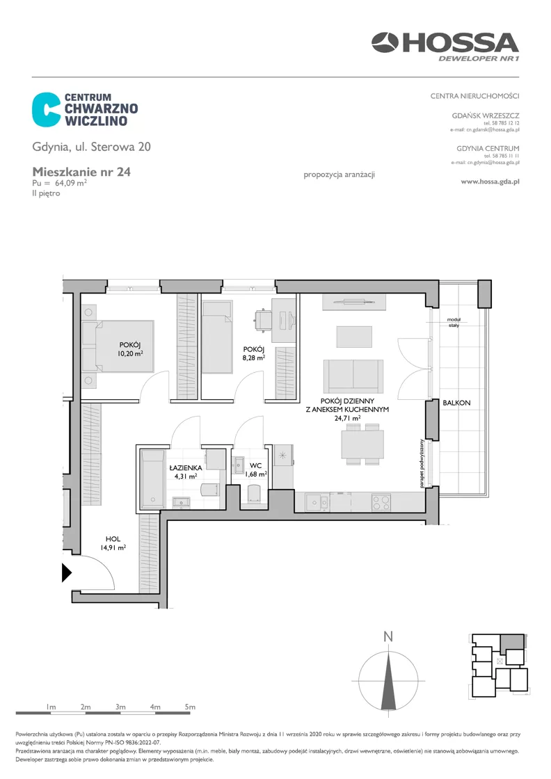 3 pokoje, mieszkanie 64,09 m², piętro 2, oferta nr CCW/S20/24, Centrum Chwarzno - Wiczlino , Gdynia, Chwarzno-Wiczlino, ul. Fregatowa