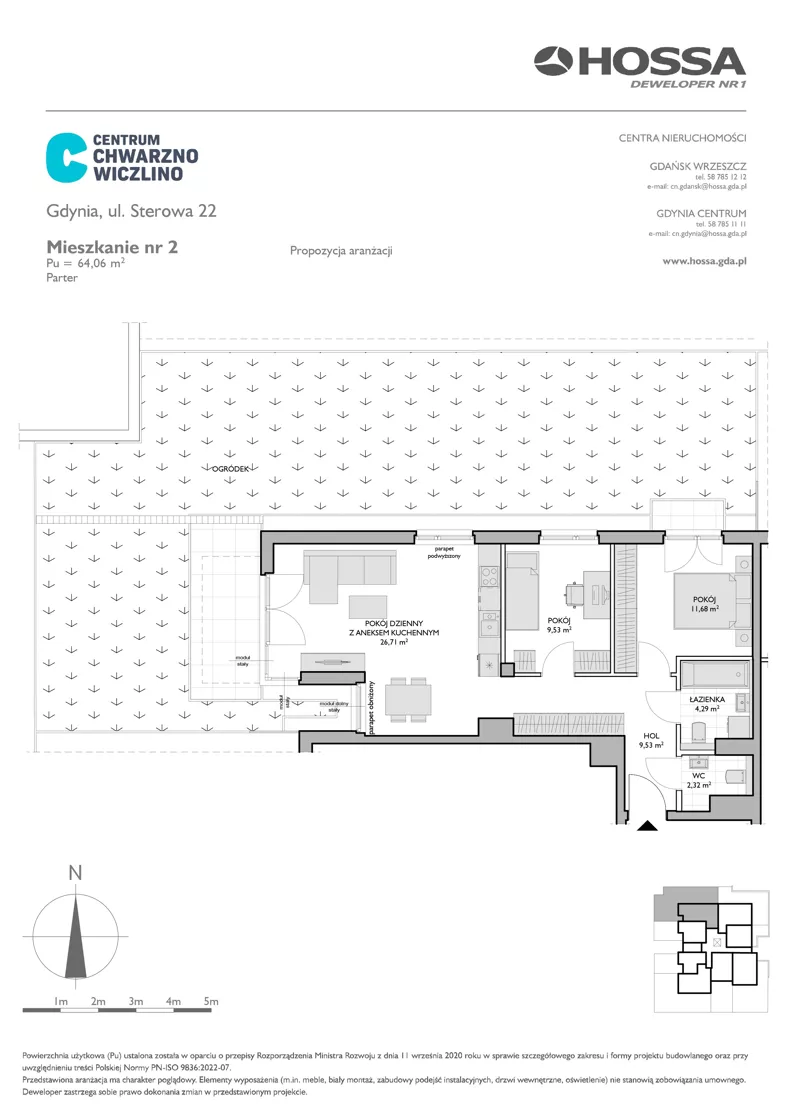 3 pokoje, mieszkanie 64,06 m², parter, oferta nr CCW/S22/2, Centrum Chwarzno - Wiczlino , Gdynia, Chwarzno-Wiczlino, ul. Fregatowa