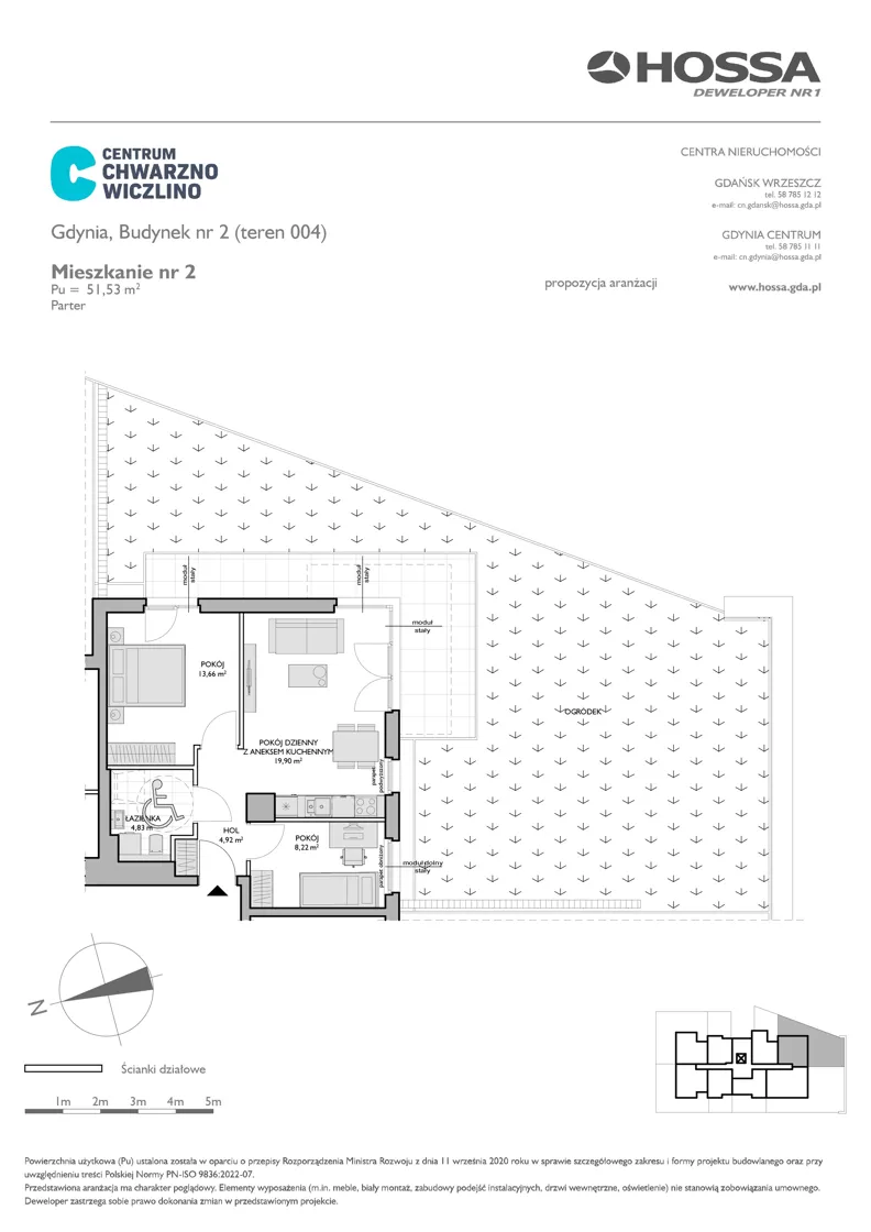 3 pokoje, mieszkanie 51,53 m², parter, oferta nr CCW/B2/2, Centrum Chwarzno - Wiczlino, Gdynia, Chwarzno-Wiczlino, ul. Fregatowa