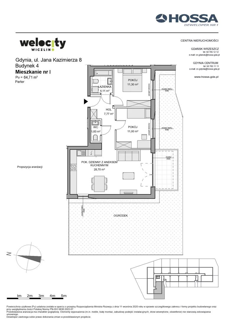 3 pokoje, mieszkanie 64,71 m², parter, oferta nr WW/B4/1, Welocity Wiczlino, Gdynia, Chwarzno-Wiczlino, ul. Jana Kazimierza
