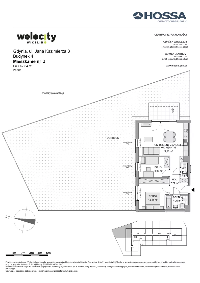 3 pokoje, mieszkanie 57,64 m², parter, oferta nr WW/B4/3, Welocity Wiczlino, Gdynia, Chwarzno-Wiczlino, ul. Jana Kazimierza