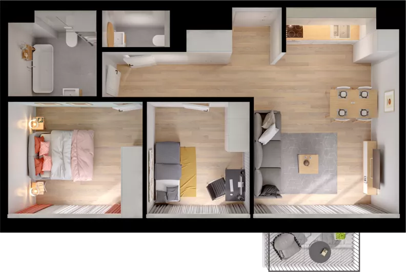 3 pokoje, mieszkanie 54,46 m², piętro 2, oferta nr WW/B5/32, Welocity Wiczlino, Gdynia, Chwarzno-Wiczlino, ul. Jana Kazimierza