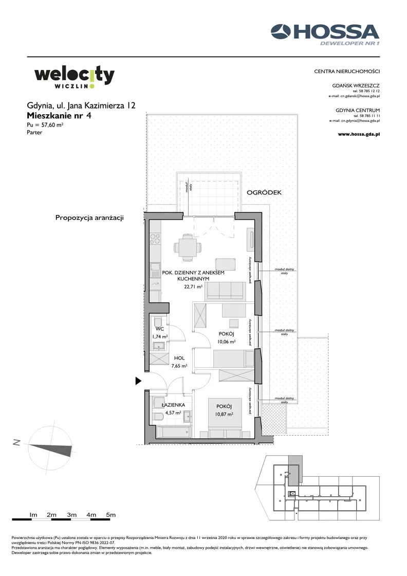 3 pokoje, mieszkanie 57,60 m², parter, oferta nr WW/JK12/4, Welocity Wiczlino, Gdynia, Chwarzno-Wiczlino, ul. Jana Kazimierza