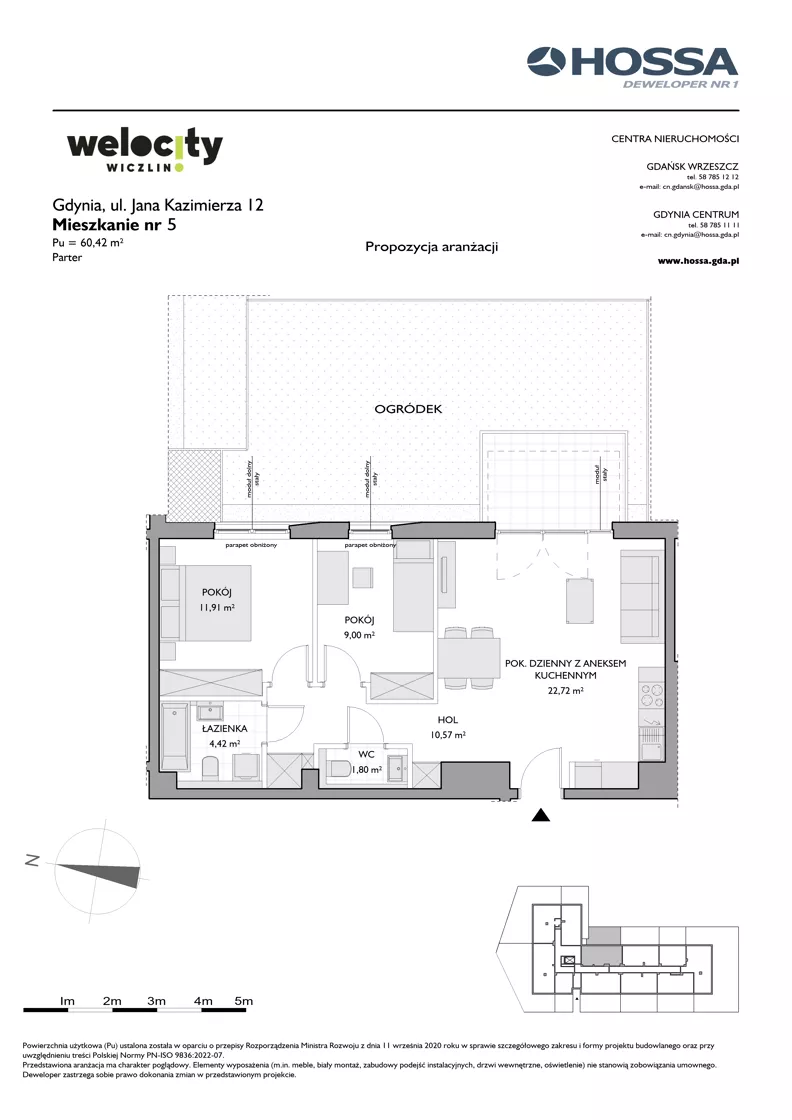 3 pokoje, mieszkanie 60,42 m², parter, oferta nr WW/JK12/5, Welocity Wiczlino, Gdynia, Chwarzno-Wiczlino, ul. Jana Kazimierza