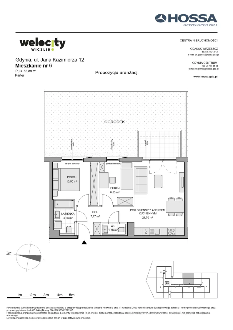 3 pokoje, mieszkanie 53,89 m², parter, oferta nr WW/JK12/6, Welocity Wiczlino, Gdynia, Chwarzno-Wiczlino, ul. Jana Kazimierza
