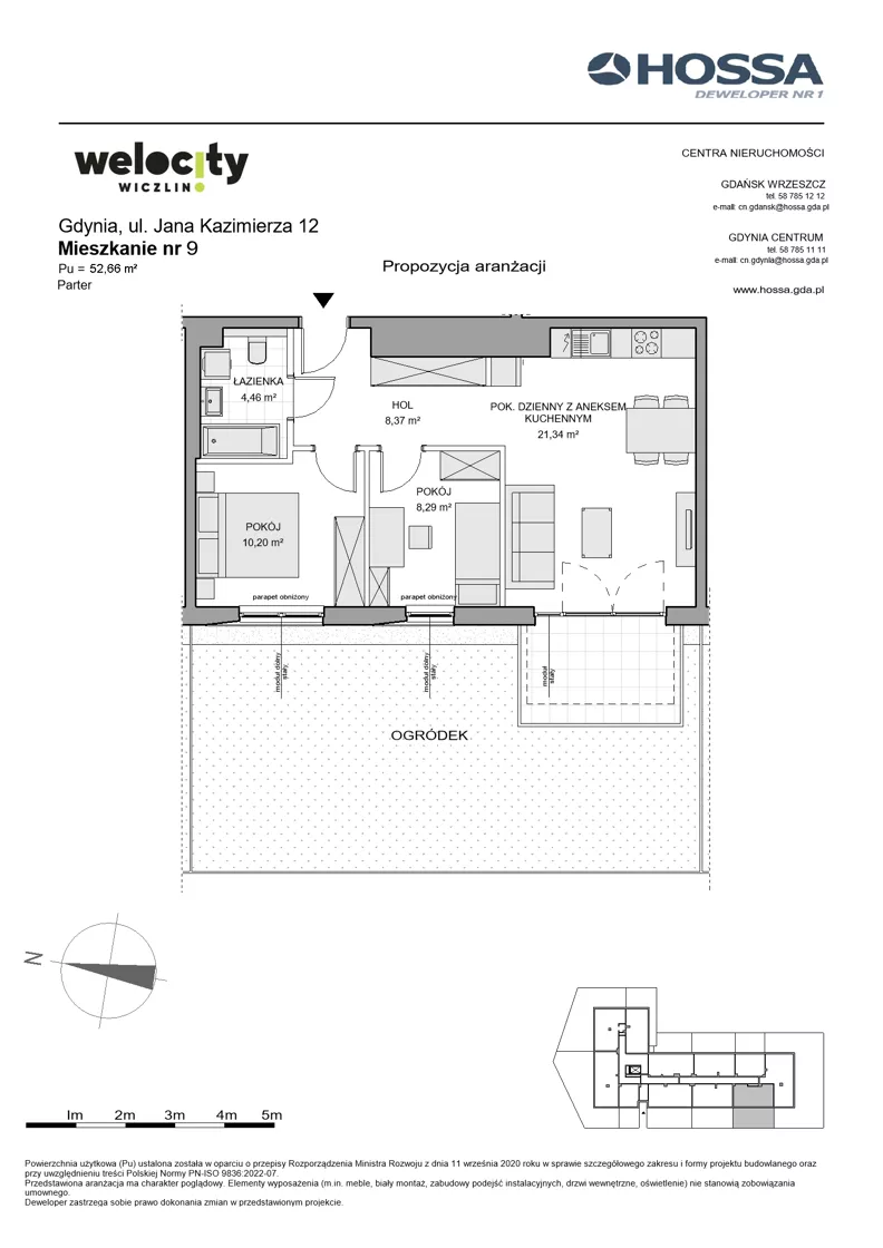 3 pokoje, mieszkanie 52,66 m², parter, oferta nr WW/JK12/9, Welocity Wiczlino, Gdynia, Chwarzno-Wiczlino, ul. Jana Kazimierza