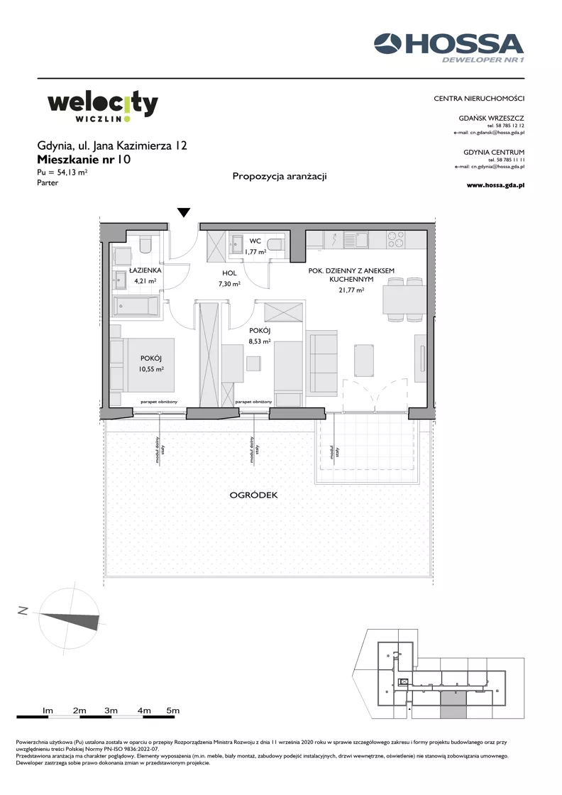 3 pokoje, mieszkanie 54,13 m², parter, oferta nr WW/JK12/10, Welocity Wiczlino, Gdynia, Chwarzno-Wiczlino, ul. Jana Kazimierza