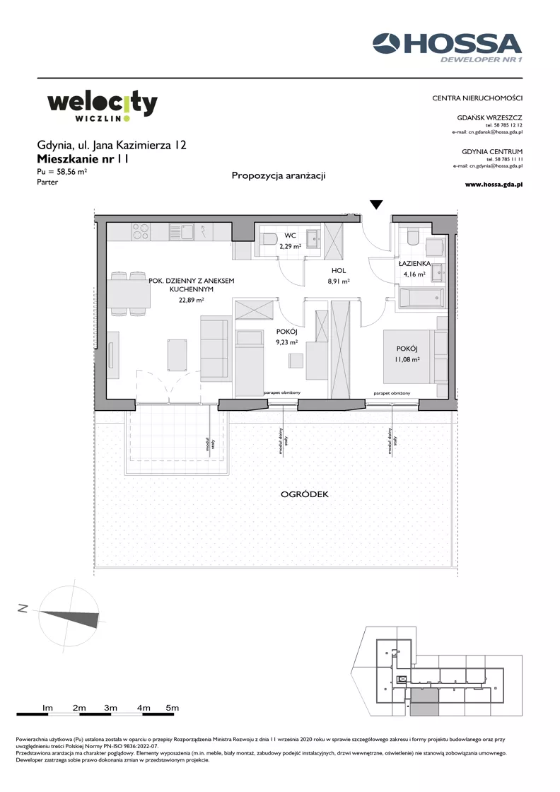 3 pokoje, mieszkanie 58,56 m², parter, oferta nr WW/JK12/11, Welocity Wiczlino, Gdynia, Chwarzno-Wiczlino, ul. Jana Kazimierza