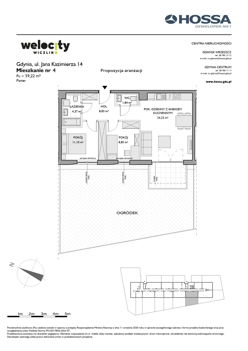 3 pokoje, mieszkanie 59,22 m², parter, oferta nr WW/JK14/4, Welocity Wiczlino, Gdynia, Chwarzno-Wiczlino, ul. Jana Kazimierza