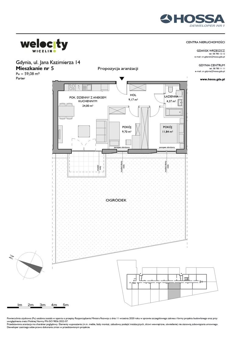 3 pokoje, mieszkanie 59,08 m², parter, oferta nr WW/JK14/5, Welocity Wiczlino, Gdynia, Chwarzno-Wiczlino, ul. Jana Kazimierza
