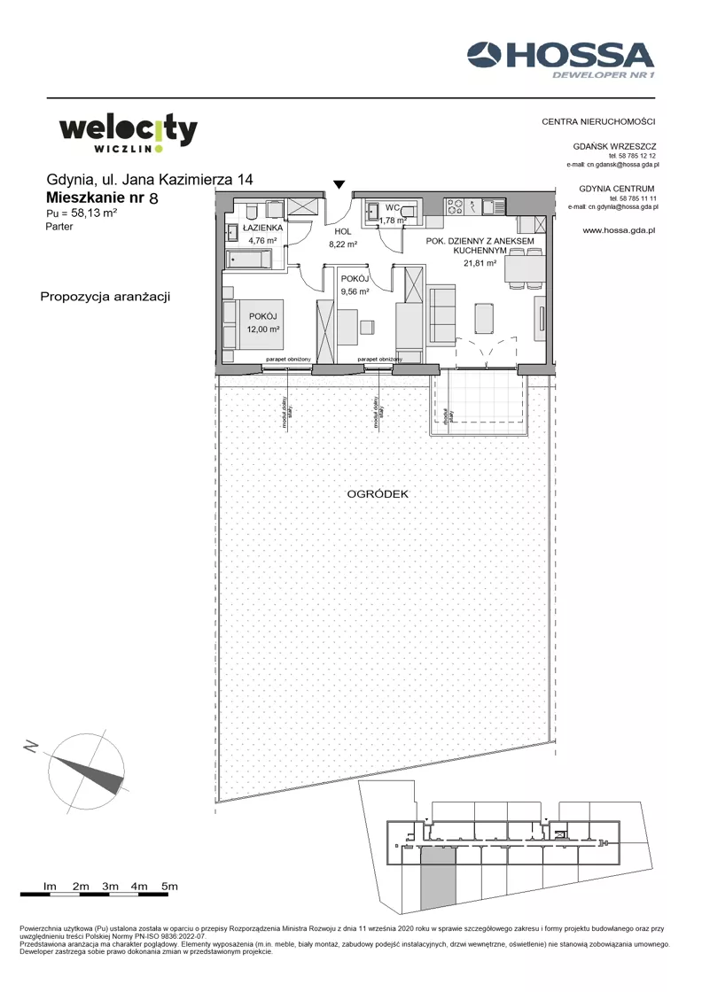 3 pokoje, mieszkanie 58,13 m², parter, oferta nr WW/JK14/8, Welocity Wiczlino, Gdynia, Chwarzno-Wiczlino, ul. Jana Kazimierza