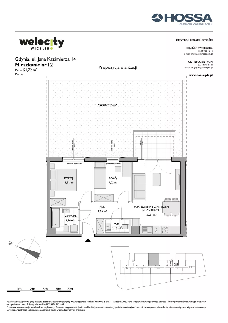 3 pokoje, mieszkanie 54,72 m², parter, oferta nr WW/JK14/12, Welocity Wiczlino, Gdynia, Chwarzno-Wiczlino, ul. Jana Kazimierza
