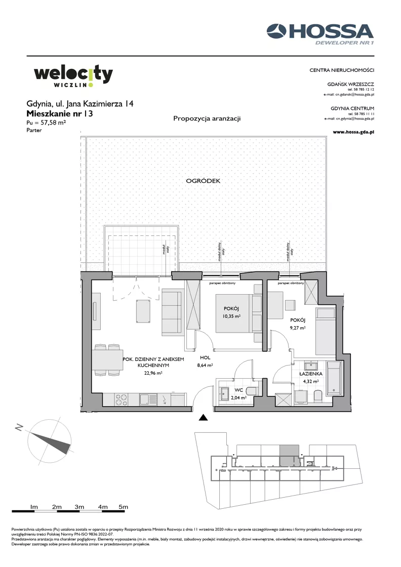 3 pokoje, mieszkanie 57,58 m², parter, oferta nr WW/JK14/13, Welocity Wiczlino, Gdynia, Chwarzno-Wiczlino, ul. Jana Kazimierza