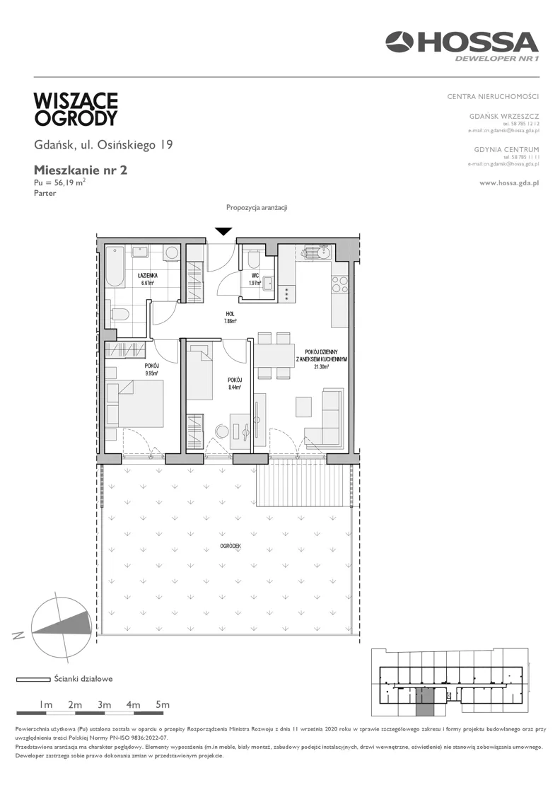 3 pokoje, mieszkanie 56,19 m², parter, oferta nr WO/O19/2, Wiszące Ogrody, Gdańsk, Jasień, Kiełpinek, ul. Przytulna