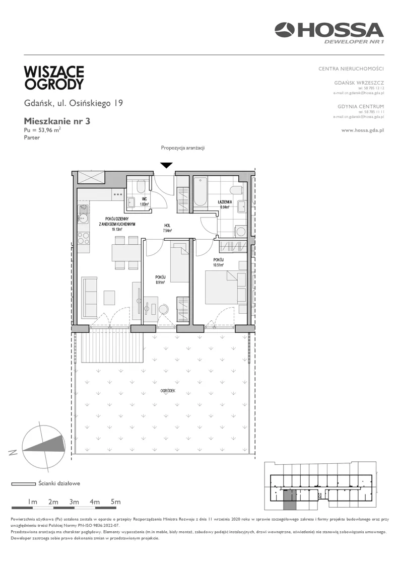 3 pokoje, mieszkanie 53,96 m², parter, oferta nr WO/O19/3, Wiszące Ogrody, Gdańsk, Jasień, Kiełpinek, ul. Przytulna