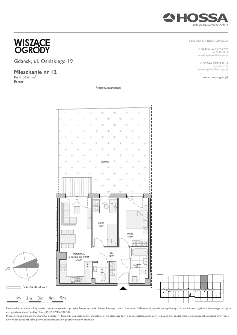 3 pokoje, mieszkanie 56,61 m², parter, oferta nr WO/O19/12, Wiszące Ogrody, Gdańsk, Jasień, Kiełpinek, ul. Przytulna