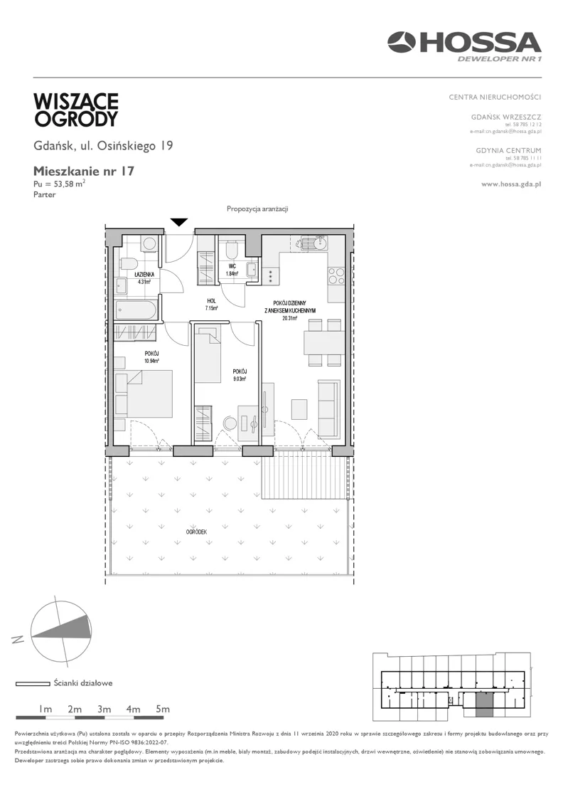 3 pokoje, mieszkanie 53,58 m², parter, oferta nr WO/O19/17, Wiszące Ogrody, Gdańsk, Jasień, Kiełpinek, ul. Przytulna