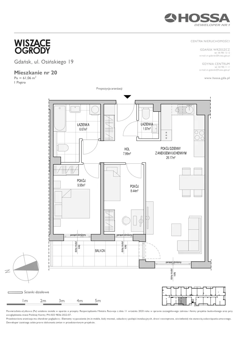 3 pokoje, mieszkanie 61,06 m², piętro 1, oferta nr WO/O19/20, Wiszące Ogrody, Gdańsk, Jasień, Kiełpinek, ul. Przytulna